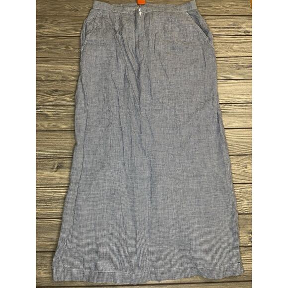 Talbots Sz 8 Petite Vintage Blue Houndstooth Irish Linen Blend Maxi Skirt Zipper - Picture 3 of 8